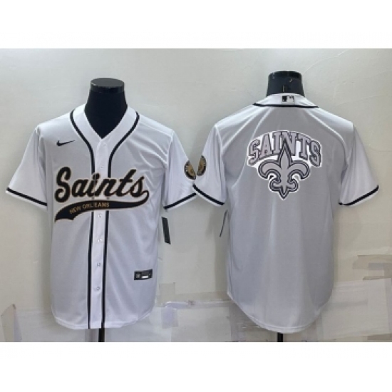Men's New Orleans Saints White Team Big Logo With Patch Cool Base Stitched Baseball Jersey - Ujersey
