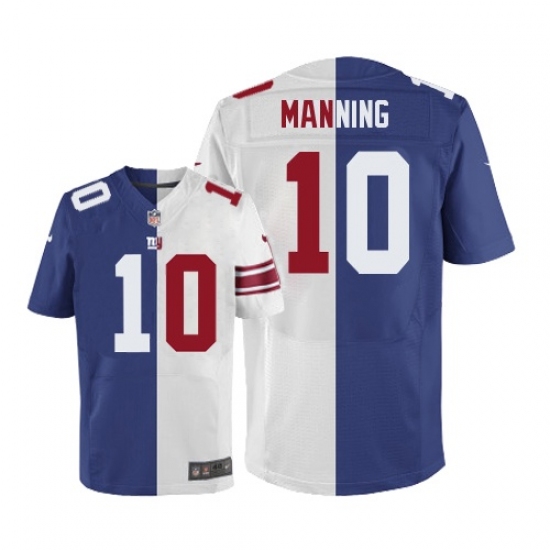 Men's Nike New York Giants #10 Eli Manning Elite Blue/White Split Fashion NFL Jersey - Ujersey