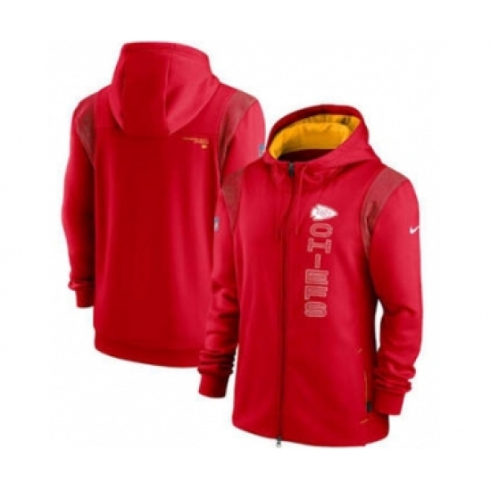 Men's Kansas City Chiefs 2021 Red Sideline Team Performance Full-Zip Hoodie - Ujersey