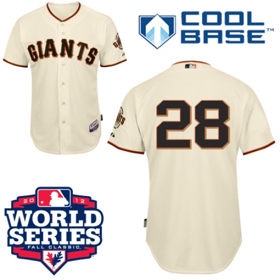 Men's Majestic San Francisco Giants #28 Buster Posey Authentic Cream Cool Base 2012 World Series Patch MLB Jersey - Ujersey