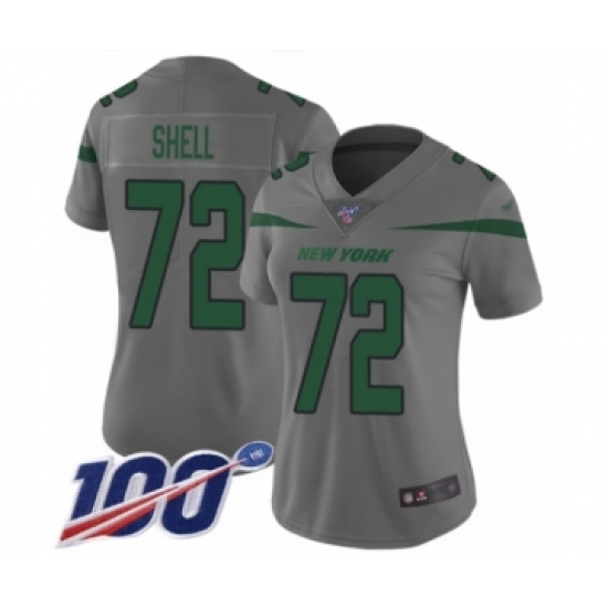 Women's New York Jets #72 Brandon Shell Limited Gray Inverted Legend 100th Season Football Jersey - Ujersey