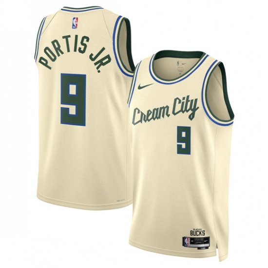Men's Milwaukee Bucks #9 Bobby Portis Cream 2025-26 City Edition Swingman Stitched Basketball Jersey - Ujersey