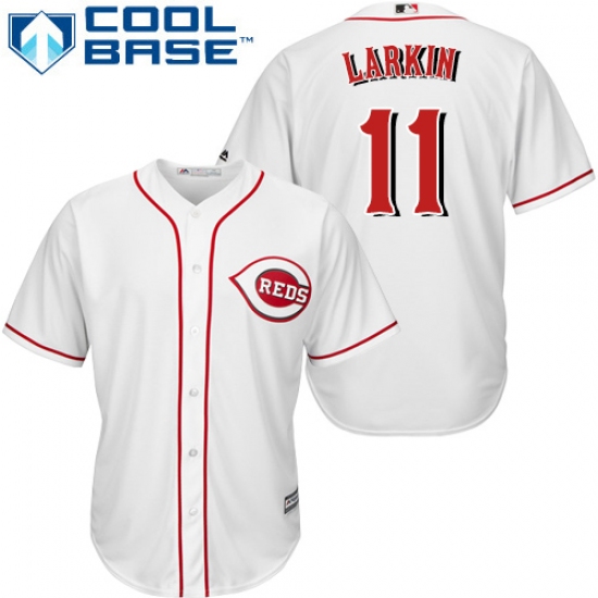 Youth Majestic Cincinnati Reds #11 Barry Larkin Authentic White Home Cool Base MLB Jersey - Ujersey
