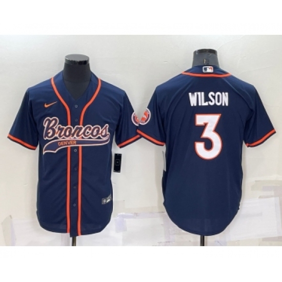 Men's Denver Broncos #3 Russell Wilson Nvay Blue Stitched Cool Base Nike Baseball Jersey - Ujersey