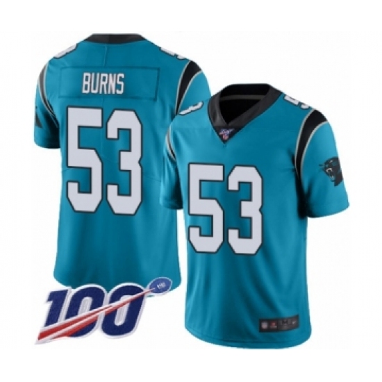 Men's Carolina Panthers #53 Brian Burns Limited Blue Rush Vapor Untouchable 100th Season Football Jersey - Ujersey