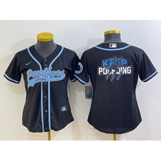 Women's Carolina Panthers Black Team Big Logo With Patch Cool Base Stitched Baseball Jersey - Ujersey