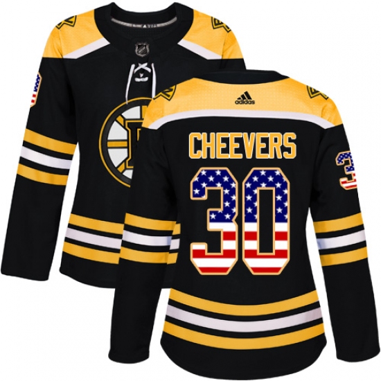 Women's Adidas Boston Bruins #30 Gerry Cheevers Authentic Black USA Flag Fashion NHL Jersey - Ujersey