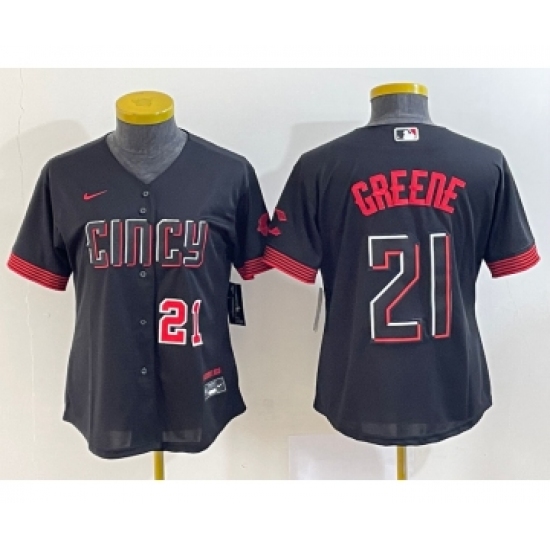 Women's Cincinnati Reds #21 Hunter Greene Number Black 2023 City Connect Cool Base Stitched Jersey2 - Ujersey