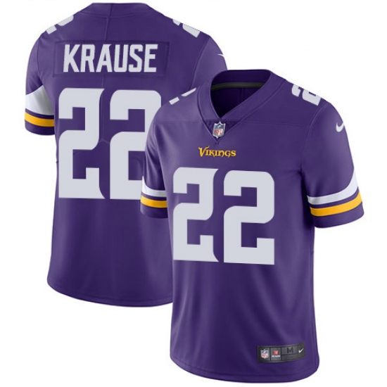 Men's Nike Minnesota Vikings #22 Paul Krause Purple Team Color Vapor Untouchable Limited Player NFL Jersey - Ujersey