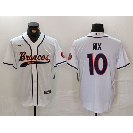 Men's Denver Broncos #10 Bo Nix White Cool Base Stitched Baseball Jersey - Ujersey