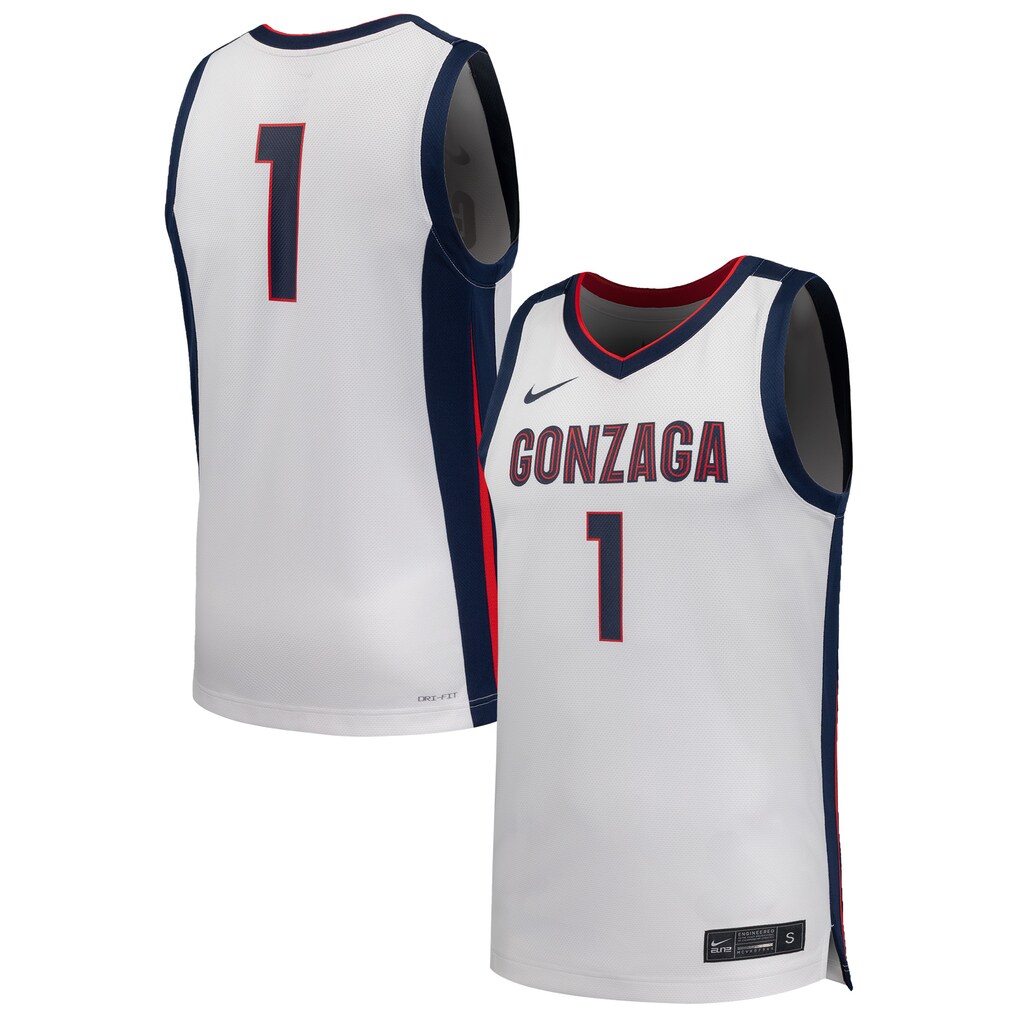 Men's Nike #1 White Gonzaga Bulldogs Replica Basketball Jersey - ujerseystore