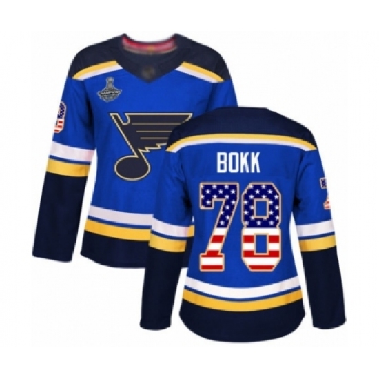 Women's St. Louis Blues #78 Dominik Bokk Authentic Blue USA Flag Fashion 2019 Stanley Cup Champions Hockey Jersey - Ujersey