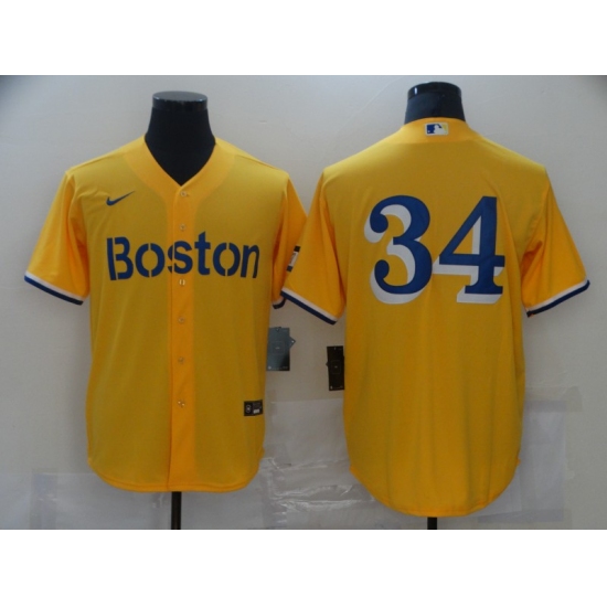 Men's Boston Red Sox #34 David Ortiz Nike Gold-Light Blue 2021 City Connect Replica Player Jersey - Ujersey