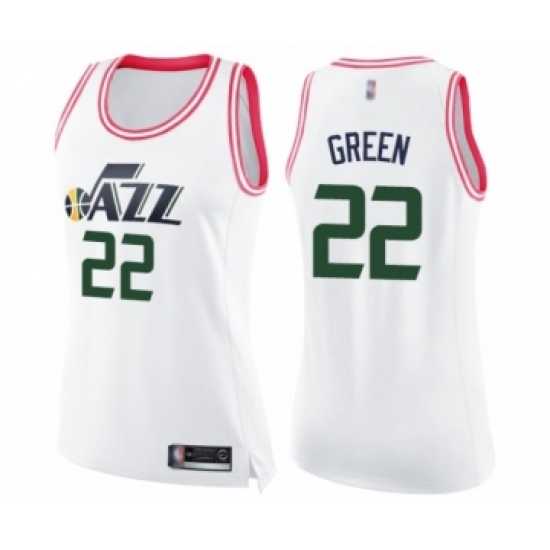 Women's Utah Jazz #22 Jeff Green Swingman White Pink Fashion Basketball Jersey - Ujersey