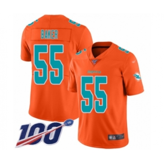 Youth Miami Dolphins #55 Jerome Baker Limited Orange Inverted Legend 100th Season Football Jersey - Ujersey