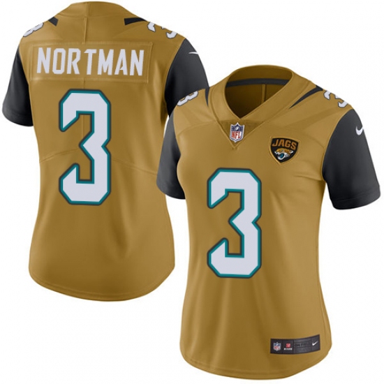 Women's Nike Jacksonville Jaguars #3 Brad Nortman Limited Gold Rush Vapor Untouchable NFL Jersey - Ujersey