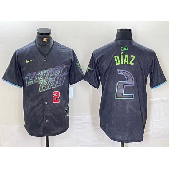 Men's Tampa Bay Rays #2 Yandy Diaz Number Charcoal 2024 City Connect Limited Stitched Jerseys