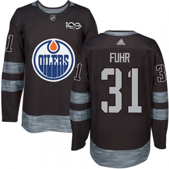 Men's Adidas Edmonton Oilers #31 Grant Fuhr Authentic Black 1917-2017 100th Anniversary NHL Jersey - Ujersey