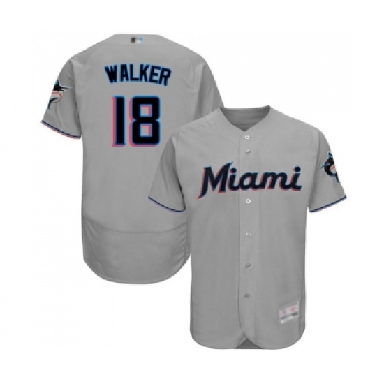 Men's Miami Marlins #18 Neil Walker Grey Road Flex Base Authentic Collection Baseball Jersey - Ujersey