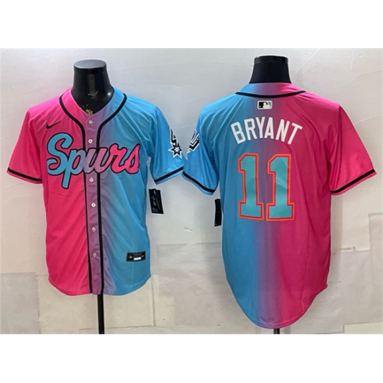 Men's San Antonio Spurs #11 Carter Bryant Pink Blue Limited Stitched Baseball Jersey