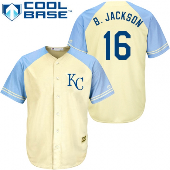 Men's Majestic Kansas City Royals #16 Bo Jackson Replica Cream Exclusive Vintage Cool Base MLB Jersey - Ujersey