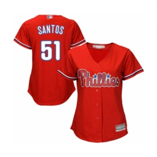 Women's Philadelphia Phillies #51 Enyel De Los Santos Authentic Red Alternate Cool Base Baseball Player Jersey - Ujersey