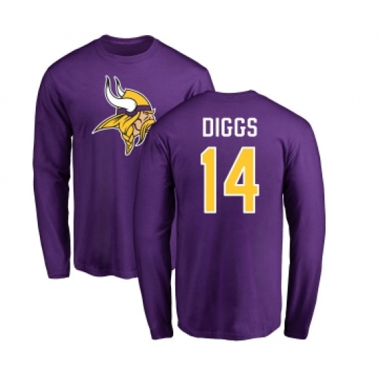 Football Minnesota Vikings #14 Stefon Diggs Purple Name & Number Logo Long Sleeve T-Shirt - Ujersey