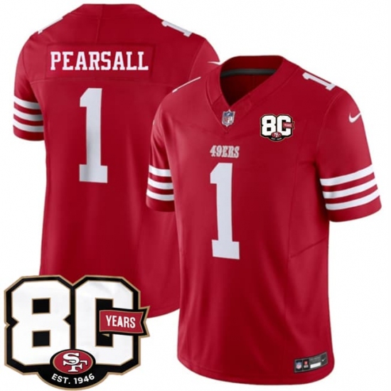 Men's San Francisco 49ers #1 Ricky Pearsall Red 80th Anniversary 2026 F.U.S.E. Vapor Untouchable Limited Football Stitched Jersey