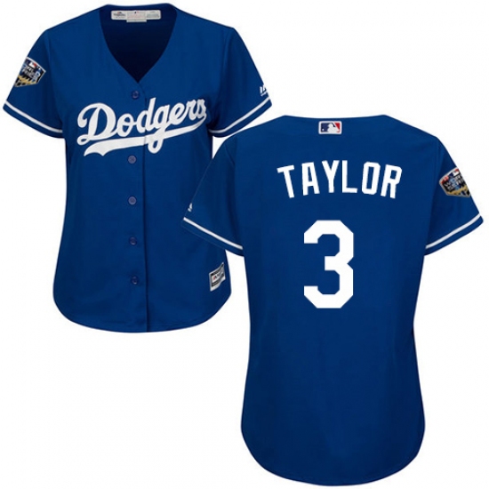 Women's Majestic Los Angeles Dodgers #3 Chris Taylor Authentic Royal Blue Alternate Cool Base 2018 World Series MLB Jersey - Ujersey