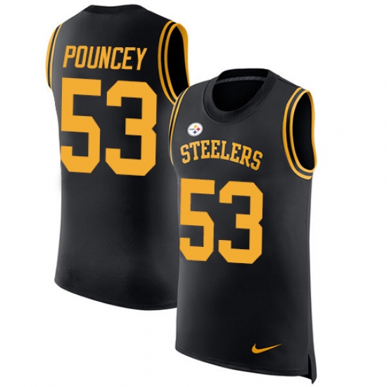 Men's Nike Pittsburgh Steelers #53 Maurkice Pouncey Limited Black Rush Player Name & Number Tank Top NFL Jersey - Ujersey