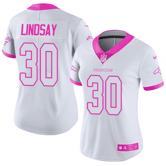 Women's Nike Denver Broncos #30 Phillip Lindsay Limited White Pink Rush Fashion NFL Jersey - Ujersey