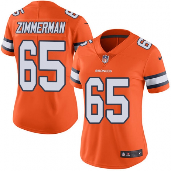 Women's Nike Denver Broncos #65 Gary Zimmerman Elite Orange Rush Vapor Untouchable NFL Jersey - Ujersey