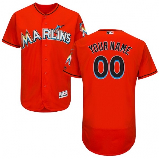 Men's Miami Marlins Majestic Alternate Fire Red Flex Base Authentic Collection Custom Jersey - Ujersey