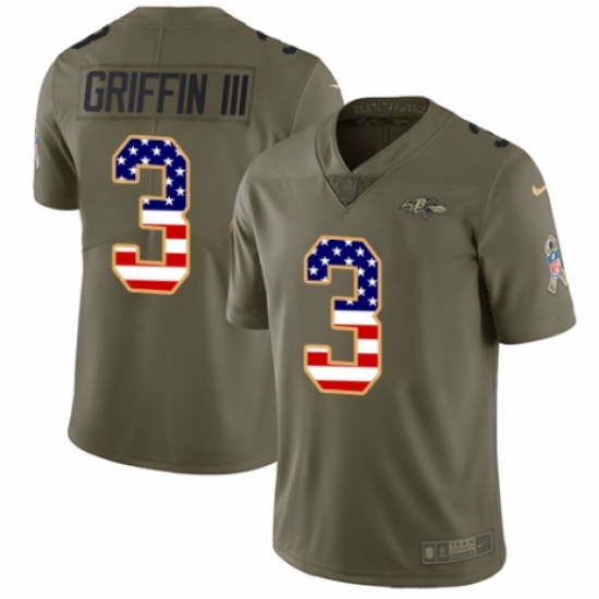 Men's Nike Baltimore Ravens #3 Robert Griffin III Limited Olive/USA Flag Salute to Service NFL Jersey