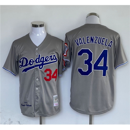 Men's Los Angeles Dodgers #34 Fernando Valenzuela Gray Cool Base Stitched Jersey - Ujersey