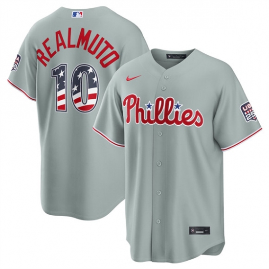 Men's Philadelphia Phillies #10 J.T. Realmuto Gray USA 250 Fourth of July Home Stitched Baseball Jersey - Ujersey