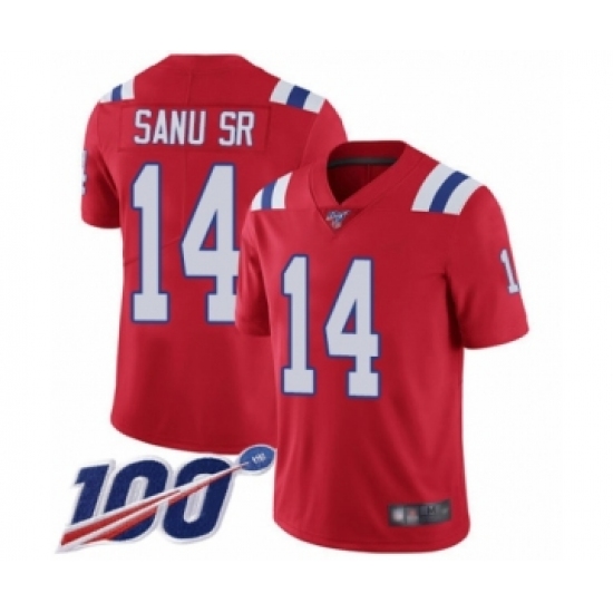 Youth New England Patriots #14 Mohamed Sanu Sr Red Alternate Vapor Untouchable Limited Player 100th Season Football Jersey - Ujersey