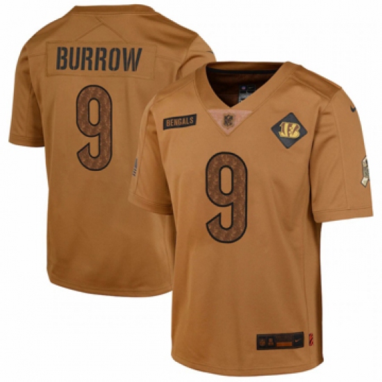 Youth Cincinnati Bengals #9 Joe Burrow Nike Brown 2023 Salute To Service Limited Jersey - Ujersey