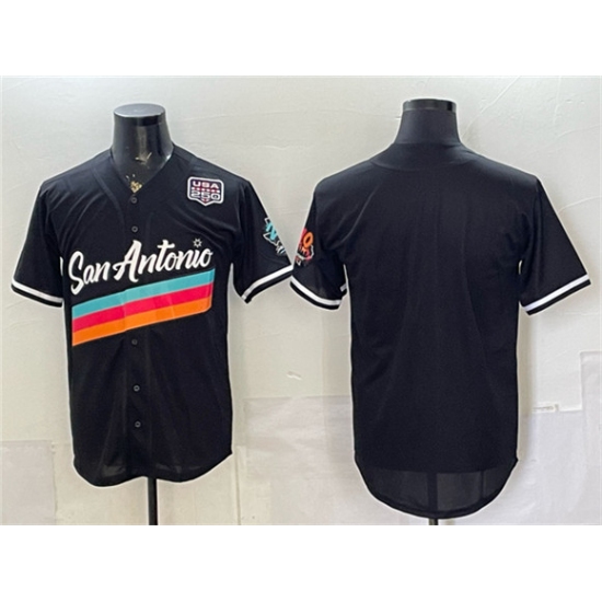 Men's San Antonio Spurs Blank Black USA 250 City Edition Stitched Baseball Jersey