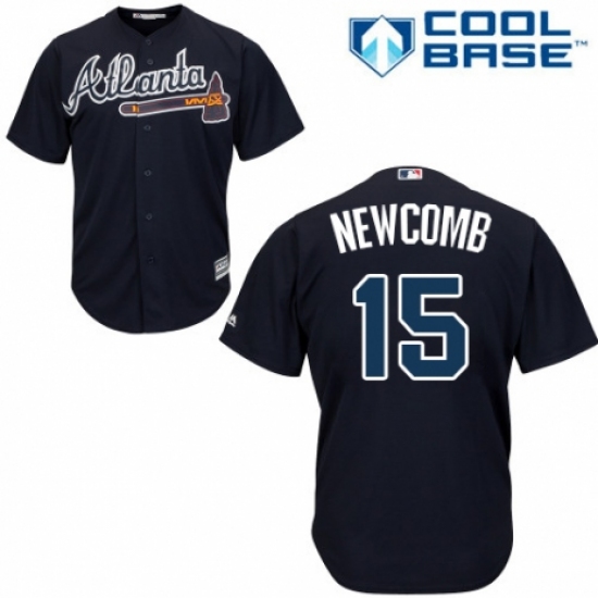 Men's Majestic Atlanta Braves #15 Sean Newcomb Replica Blue Alternate Road Cool Base MLB Jersey - Ujersey