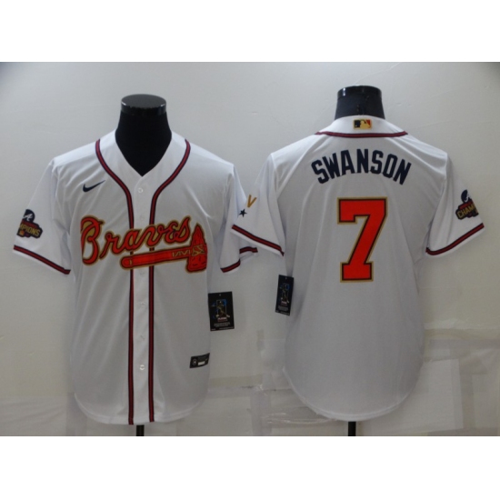 Men's Atlanta Braves #7 Dansby Swanson Nike White 2022 Gold Program Authentic Player Jersey