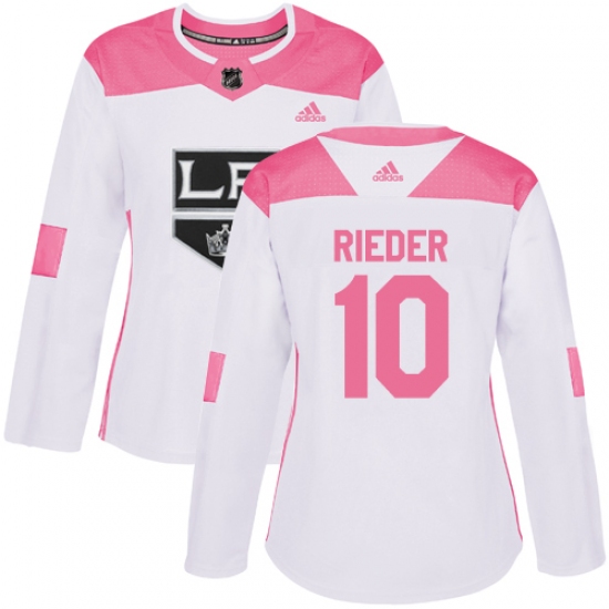 Women's Adidas Los Angeles Kings #10 Tobias Rieder Authentic White Pink Fashion NHL Jersey - Ujersey