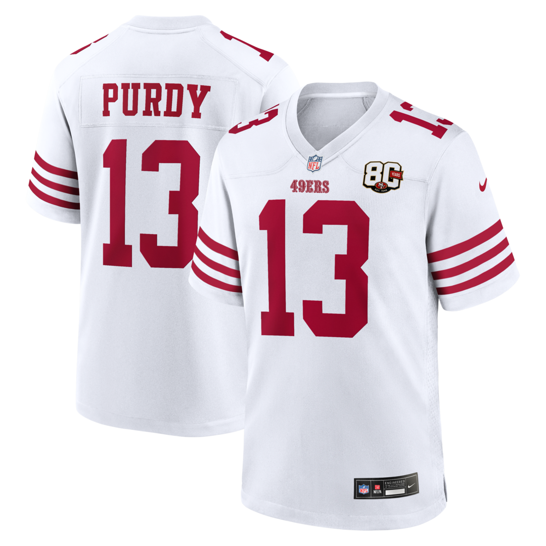Men's San Francisco 49ers Brock Purdy Nike White 80th Anniversary Game Jersey