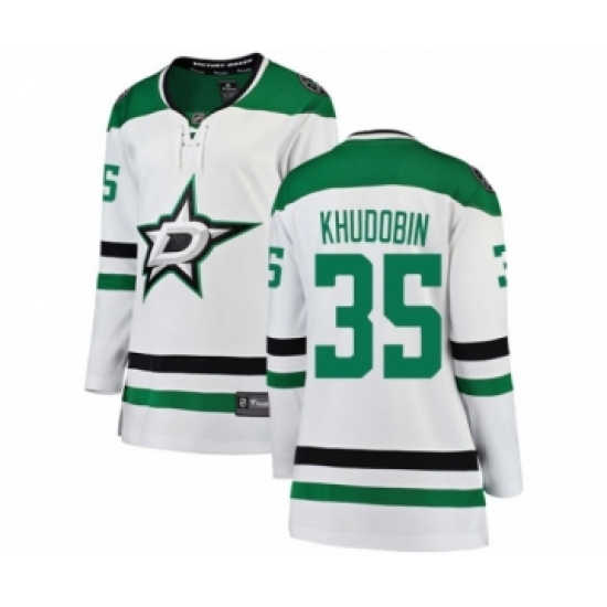Women's Dallas Stars #35 Anton Khudobin Authentic White Away Fanatics Branded Breakaway NHL Jersey - Ujersey