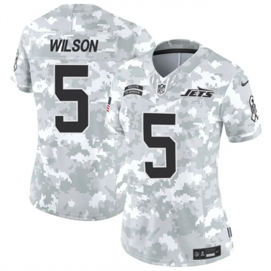 Women's New York Jets #5 Garrett Wilson 2024 F.U.S.E Arctic Camo Salute To Service Limited Stitched Jersey(Run Small) - Ujersey