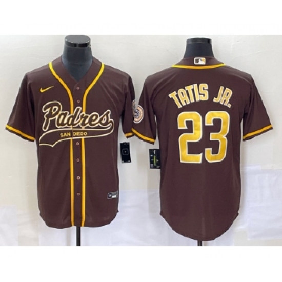 Men's San Diego Padres #23 Fernando Tatis Jr Brown NEW 2023 Cool Base Stitched Jersey 1 - Ujersey