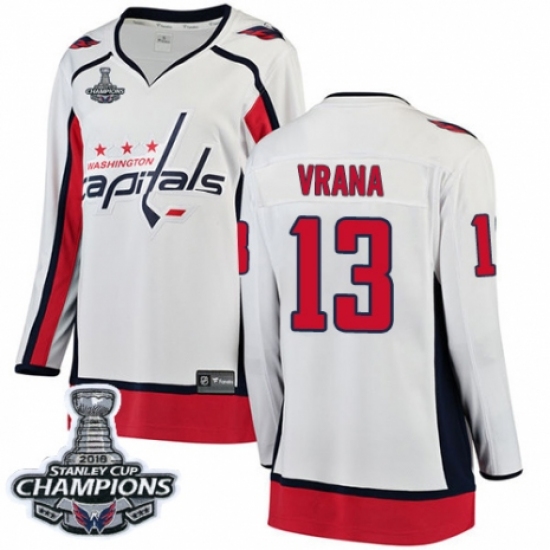 Women's Washington Capitals #13 Jakub Vrana Fanatics Branded White Away Breakaway 2018 Stanley Cup Final Champions NHL Jersey - Ujersey