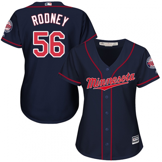 Women's Majestic Minnesota Twins #56 Fernando Rodney Replica Navy Blue Alternate Road Cool Base MLB Jersey - Ujersey