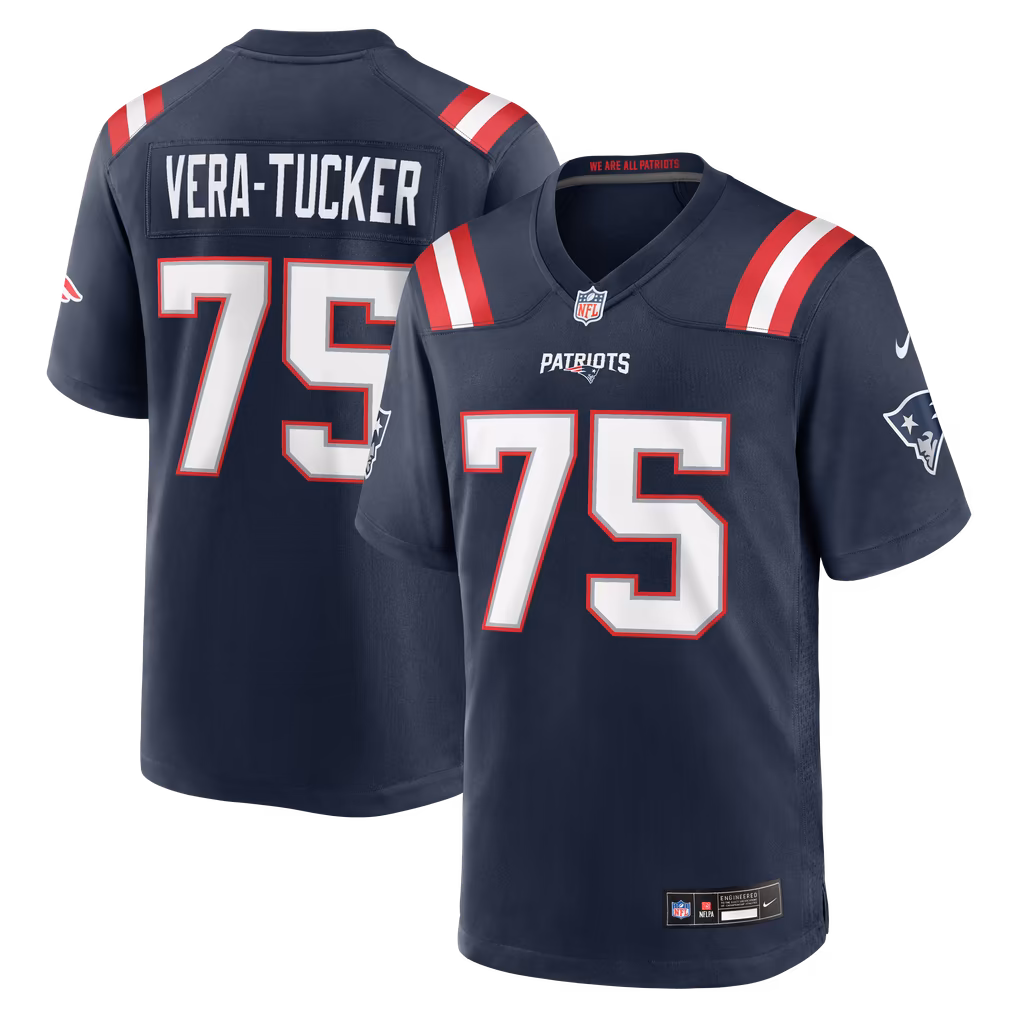 Men's New England Patriots Alijah Vera-Tucker Nike Navy Team Game Jersey - Ujersey