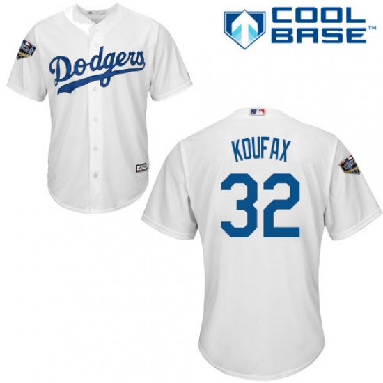 Youth Majestic Los Angeles Dodgers #32 Sandy Koufax Authentic White Home Cool Base 2018 World Series MLB Jersey - Ujersey
